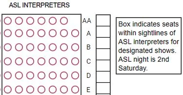 Seats grouped together to show where patrons can best see the ASL Interpreters. 