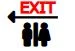 Arrow with the words Exit above it to depict an exit. A man and woman are also depicted to resemble the bathrooms. 